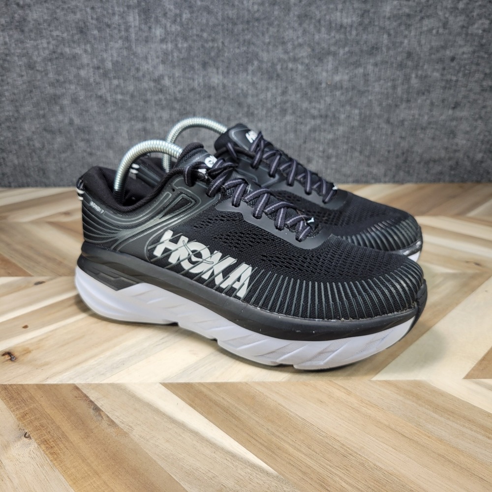 Hoka One One Bondi 7 Women's Size 8.5 D Running Black Shoes 1110531 BWHT